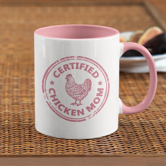 CERTIFIED CHICKEN MOM 11 & 15OZ. TWO TONE MUGS