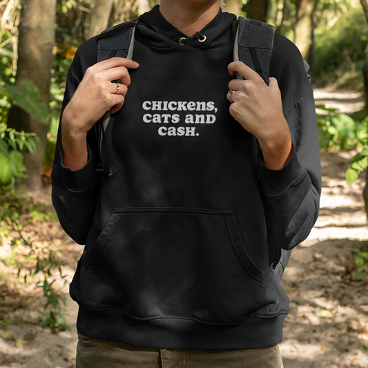 CHICKENS, CATS AND CASH EMBROIDERED UNISEX HEAVY BLEND HOODIE
