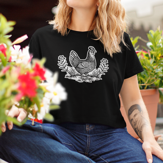 CHICKEN WITH FLORAL WOMEN’S CROP TOP