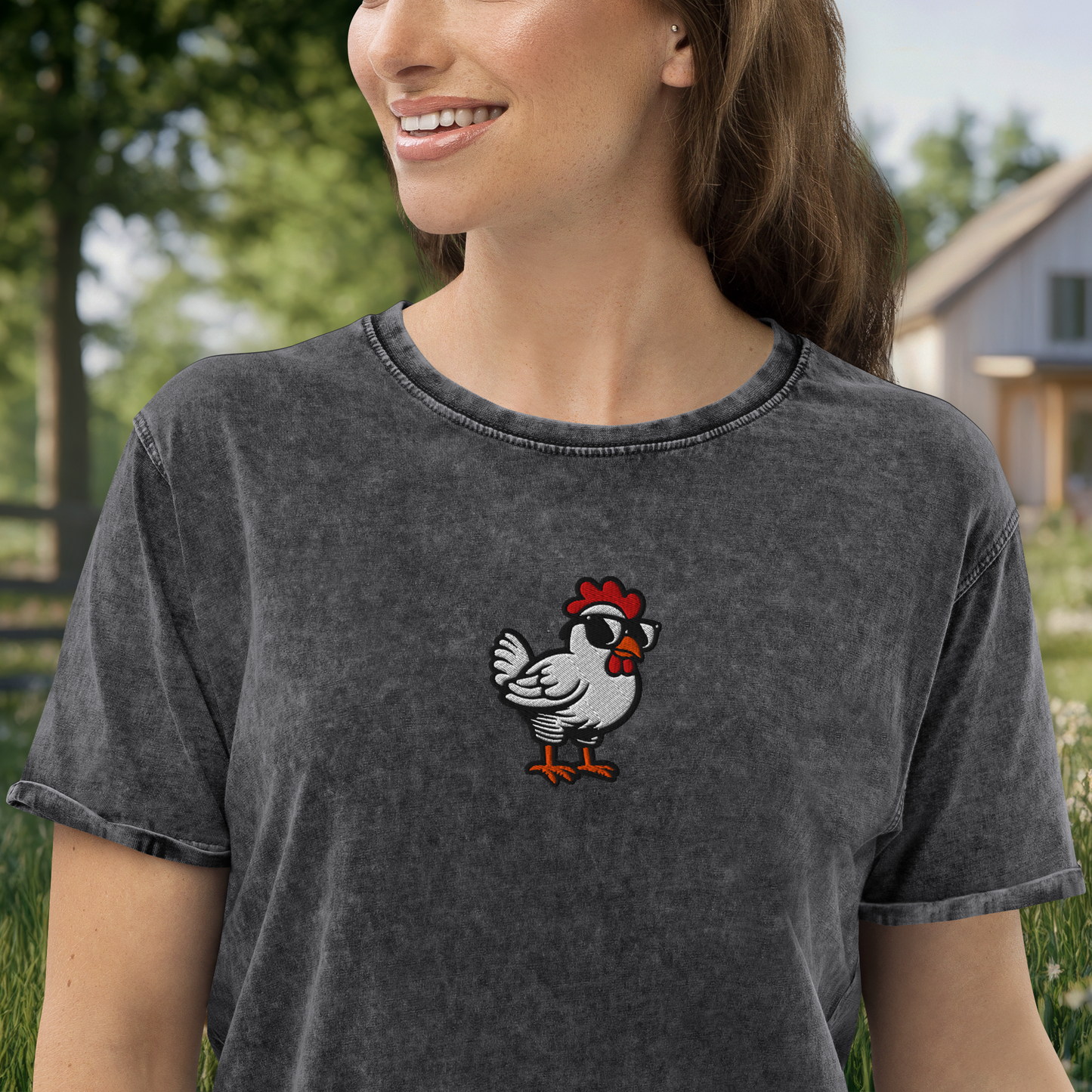 COOL CHIC EMBROIDERED UNISEX DENIM T-SHIRT